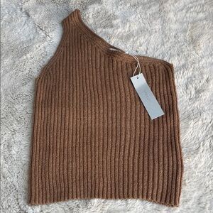 One Grey Day Nolan Brown Ribbed One-Shoulder Top